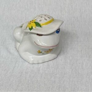 Vintage Avon Ceramic Frog W/Hat Pomander Holder 1980's MCM Winking Frog W/Hat